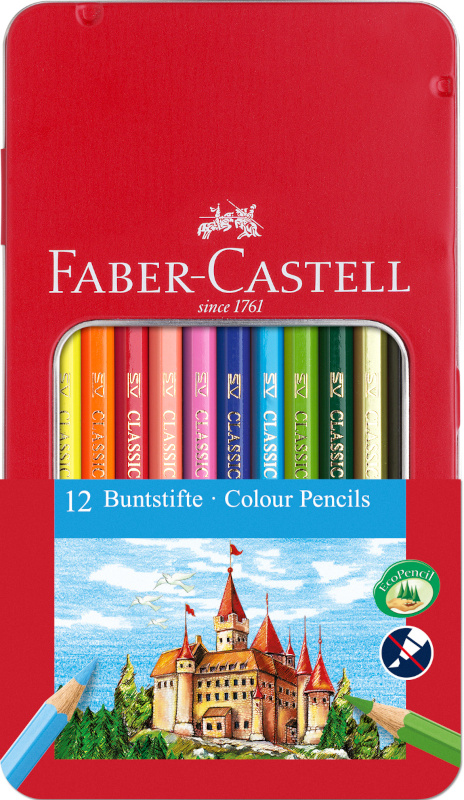 Image of Färgpenna Faber-Castell Redline Hexagonal Slott Metalletui 12 färger  (6F) 115801 4005401158011