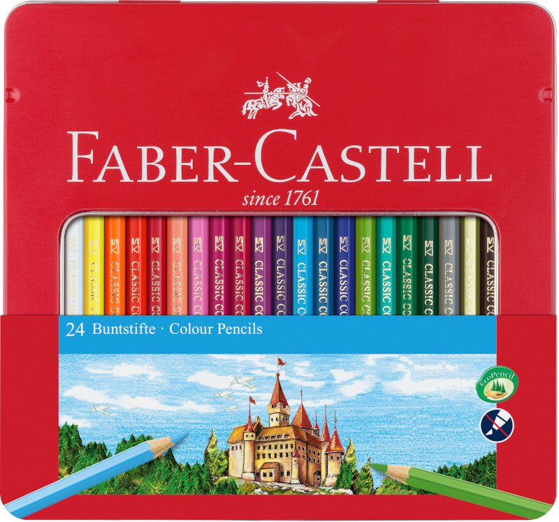 Image of Färgpenna Faber-Castell Redline Hexagonal Slott Metalletui 24 färger  (6F) 115824 4005401158240
