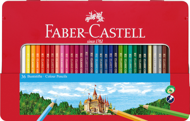 Image of Färgpenna Faber-Castell Redline Hexagonal Slott Metalletui 36 färger  (4F) 115886 8991761324011