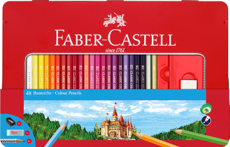 Image of Färgpenna Faber-Castell Redline Hexagonal Slott Metalletui 48 färger 115888 8991761324042