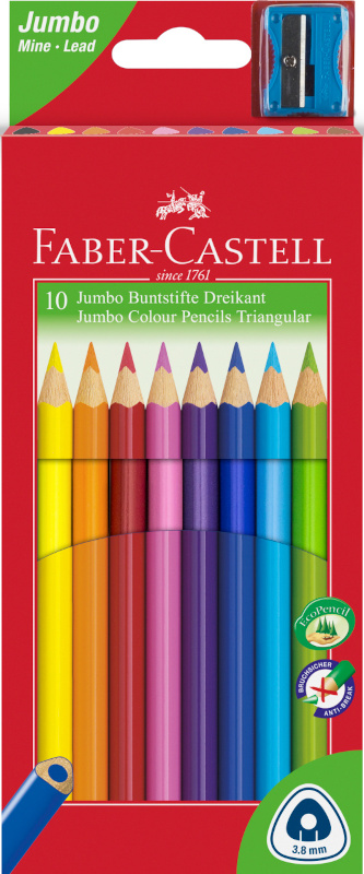 Image of Färgpenna Faber-Castell Redline Jumbo trekant 10 färger + väss (6F) 116510 8991761345016