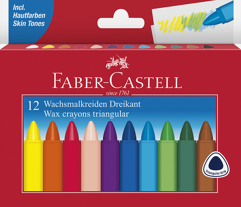Image of Kritset Faber-Castell Wax crayons triangular cardboard box 12x +4år 120010 4005401200109