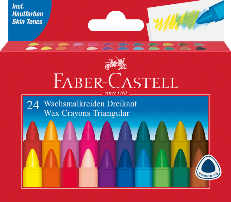 Image of Vaxkritor Faber-Castell trekantiga, etui med 24 färger  (6F) 120024 4005401200246