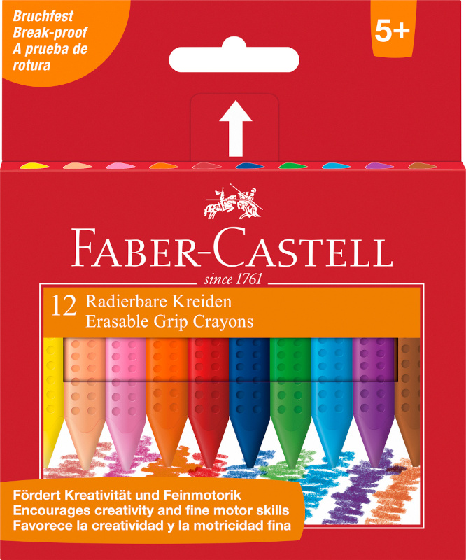 Image of Kritset Faber-Castell Grip Plastkrita pappetui med 12 Färger (6F) 122520 4005401225201