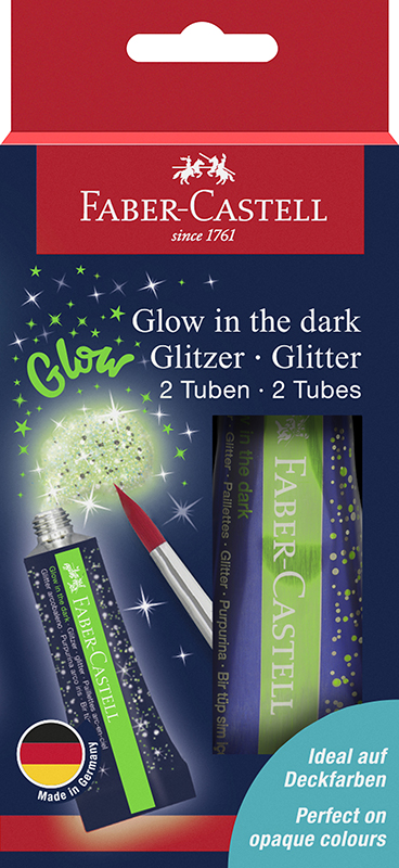 Image of Färgset Faber-Castell Glitter Glow in the dark tube 12ml 2xBC 125092 4005401250920