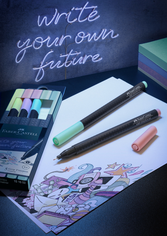 Image of Fiberpennset Faber-Castell Grip Finepen pastel 5 färger 151602 4005401516026