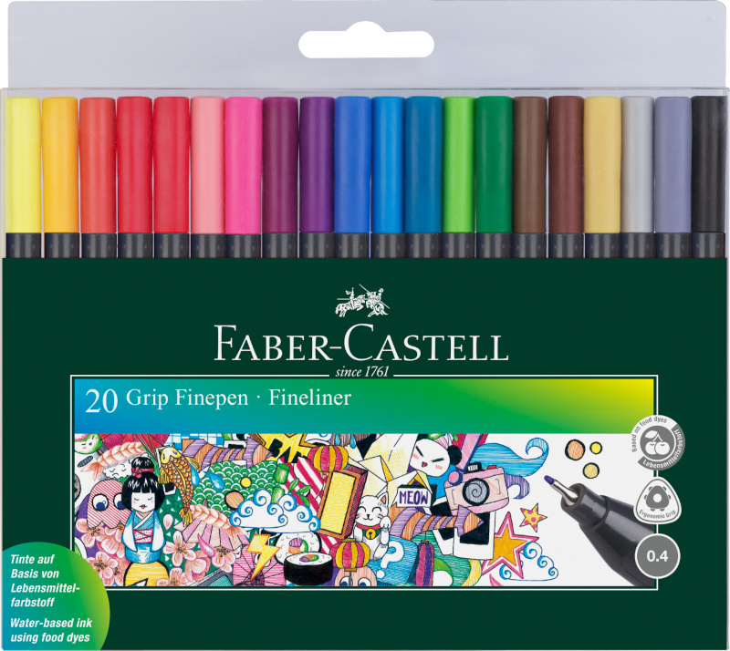 Image of Fiberpennset Faber-Castell Grip 0.4 mm Etui/20 färger (6F) 151620 4005401516200