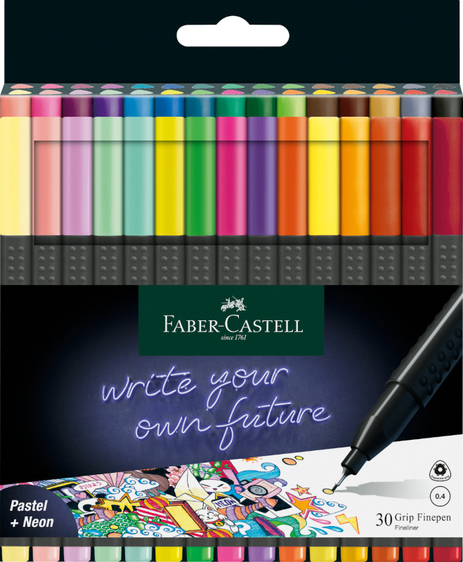 Image of Fiberpennset Faber-Castell Grip Finepen 0.4 set 30 färger 151630 4005401516309
