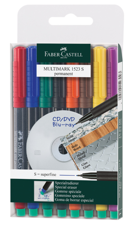 Image of Märkpenna Faber-Castell Multimark 1523 S 0,4mm Etui/8 färger (5F) 152309 4005401523093