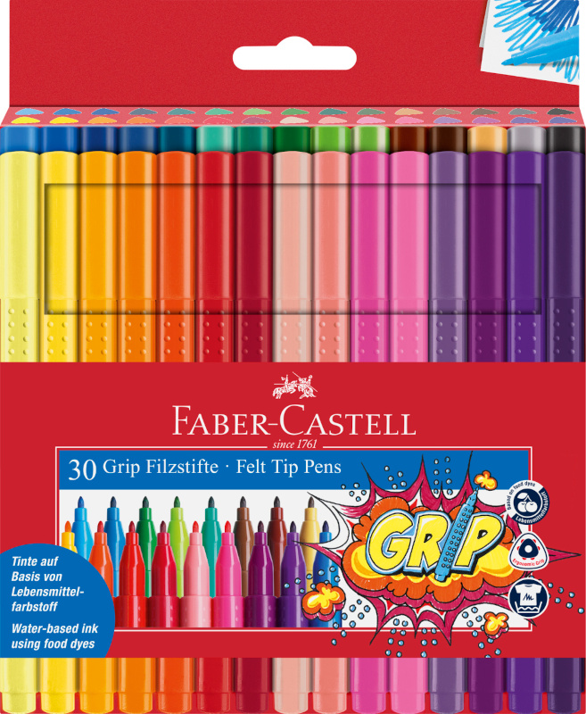 Image of Fiberpennset Faber-Castell Grip Etui/30 färger (6F) 155335 4005401553359