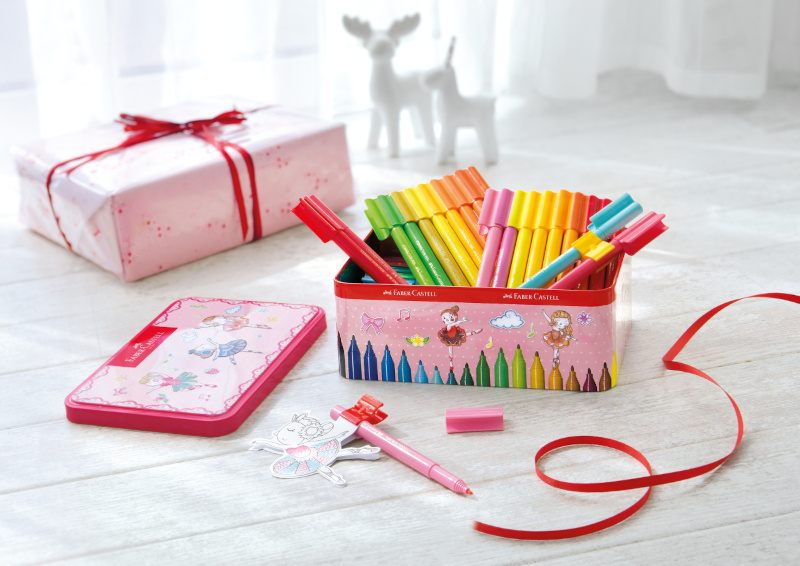 Image of Fiberpennset Faber-Castell Redline Connector Ballerina metalletui med 33 st + clips 155534 4005401555346