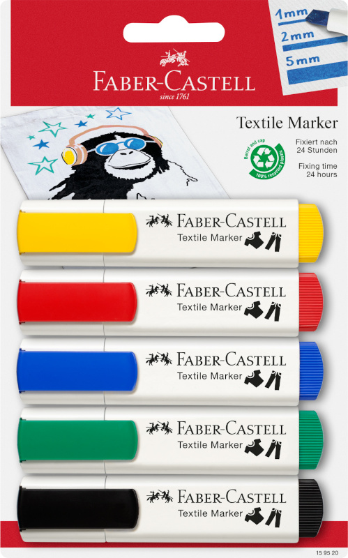 Image of Tygpenna Faber-Castell Marker blister med 5 basfärger utgått 159520 4005401595205