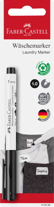 Image of Tvättmärkningspenna Faber-Castell rund spets Svart, blister (5F) 159596 4005401595960