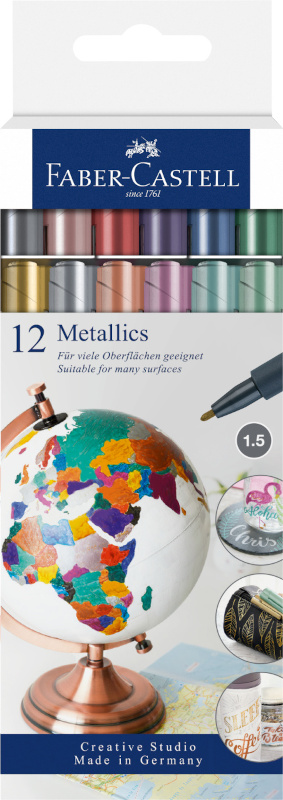 Image of Fiberpenna Faber-Castell Metallic Marker 1.5 mm - etui med12 färger (5F) 160713 4005401607137