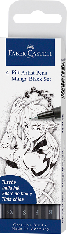 Image of Ritpennset Faber-Castell Pitt Artist Manga 4 pennor black (5F) 167132 4005401671688