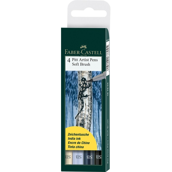 Image of Ritpennset Faber-Castell PITT Artist Soft Brush  4sort greys (5F) 167804 4005401678045