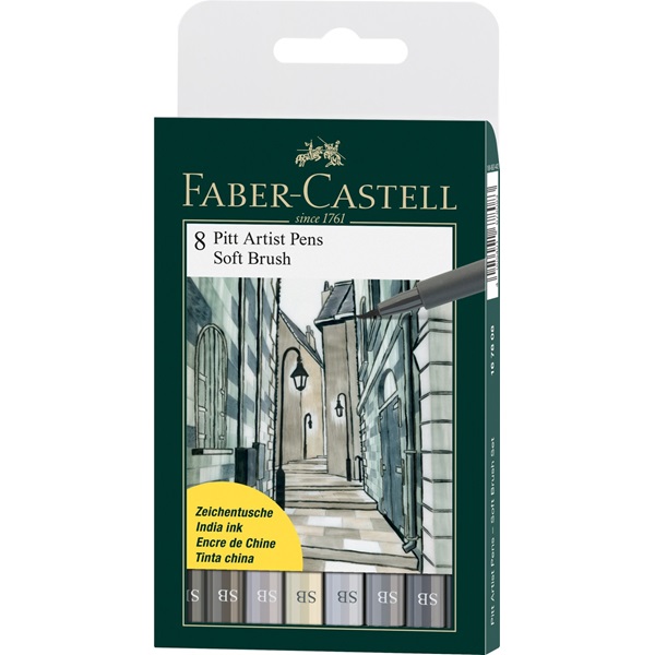 Image of Ritpennset Faber-Castell PITT Artist Soft Brush  8sort greys (5F) 167808 4005401678083