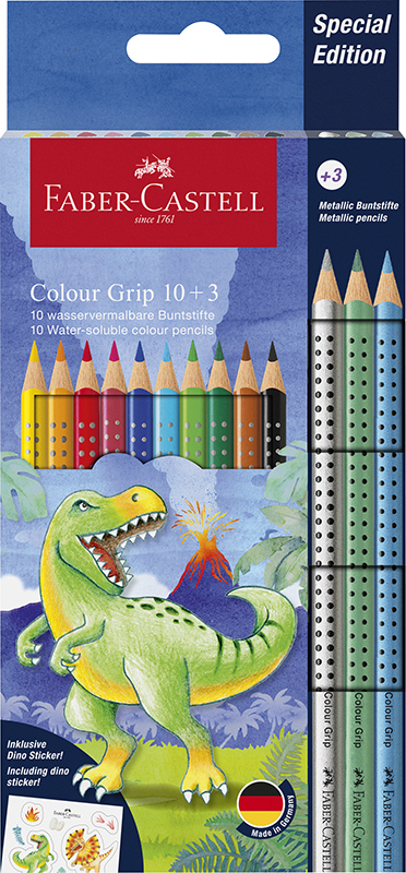 Image of Färgpennset Faber-Castell Redline CP Colour Grip dinosaurus 10+3 201545 4005402015450