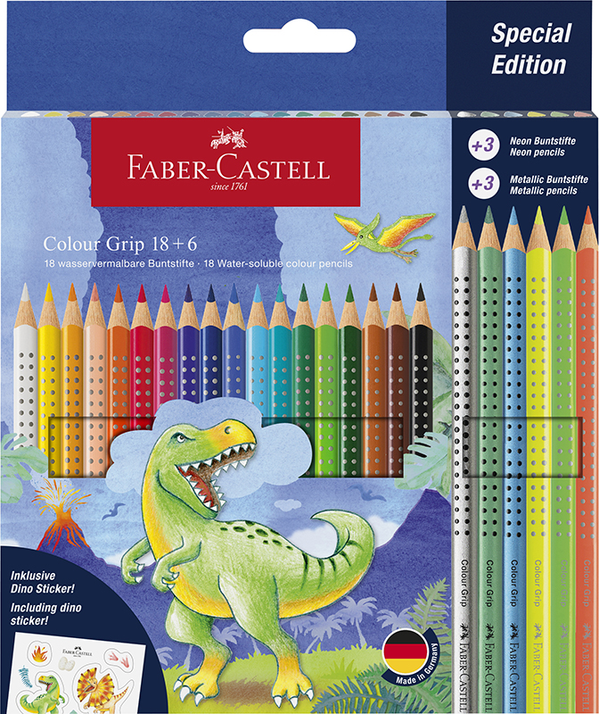 Image of Färgpennset Faber-Castell Redline CP Colour Grip dinosaurus 18+6 201546 4005402015467