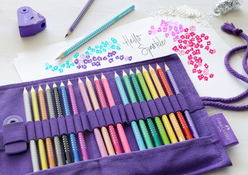 Image of Färgpenna Faber-Castell Redline Sparkle, rulletui med 20 st + 1 blyerts + vässare 201738 4005402017386