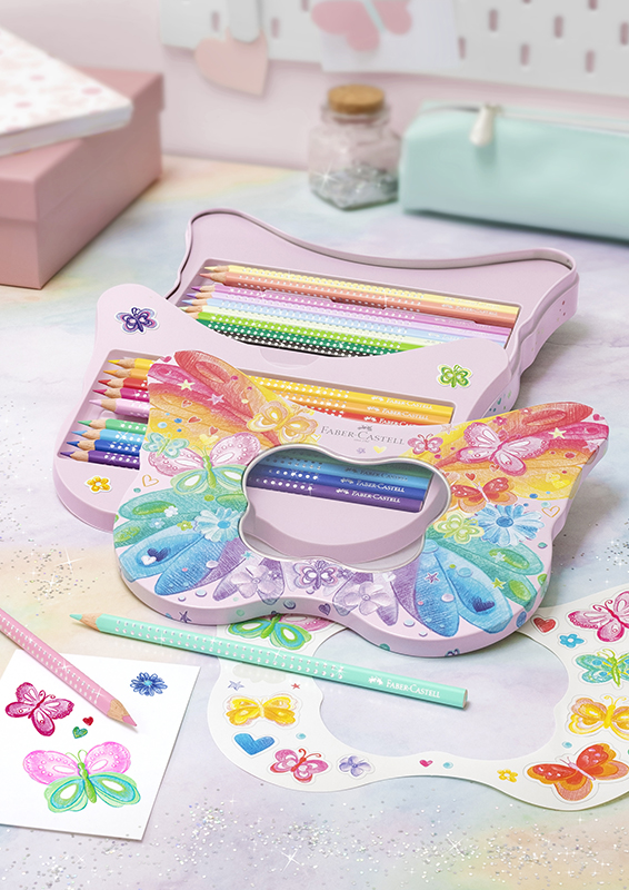 Image of Färgpennset Faber-Castell Gift set Sparkle col. pencils butterfly 201971 4005402019717