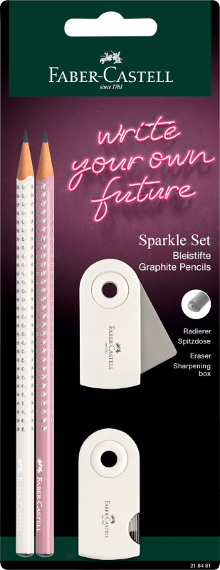 Image of Skrivset Faber-Castell Sparkle Coconut Milk, 2 blyerts, rader, vässare (10F) 218481 4005402184811