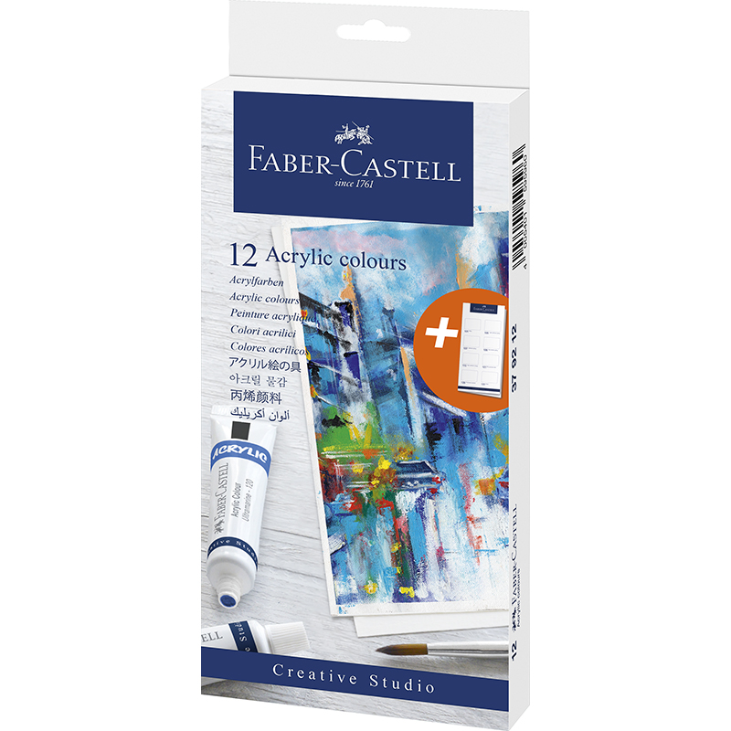 Image of Akrylfärgset Faber-Castell 12 sorterade färger 20ml 379212 8901180792124