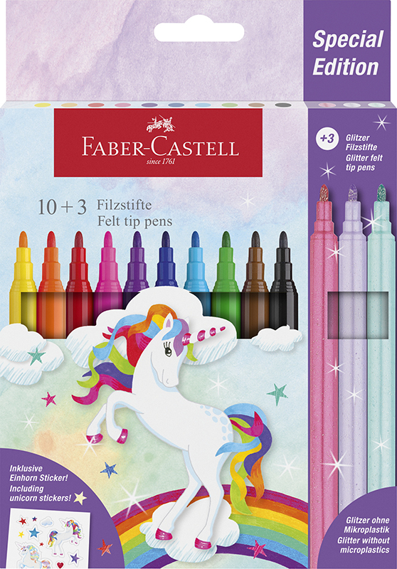 Image of Fiberpennset Faber-Castell Redline Slott pappetui Unicorn 10+3 (10F) 554213 4005405542137