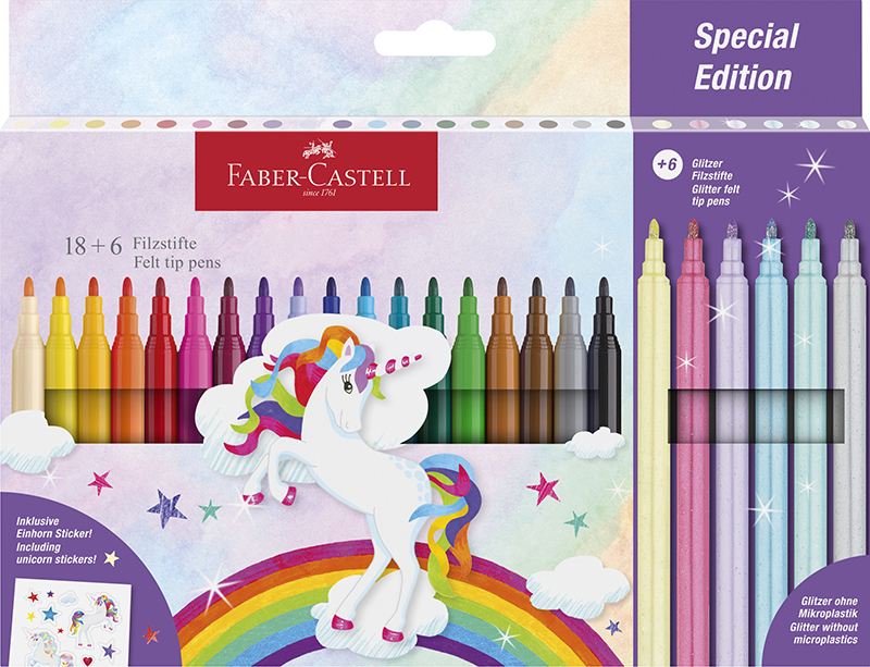 Image of Fiberpennset Faber-Castell Redline Slott pappetui Unicorn 18+6 (6F) 554221 4005405542212