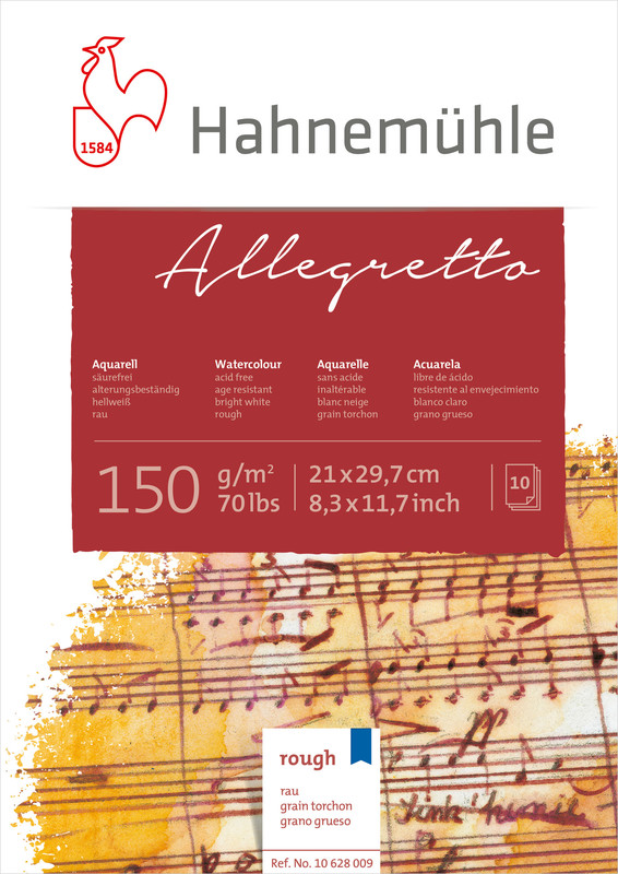 Image of Akvarellblock Hahnemühle Allegretto 150g Fine rough 21,0x29,7cm 10ark 10628009 4011367280093