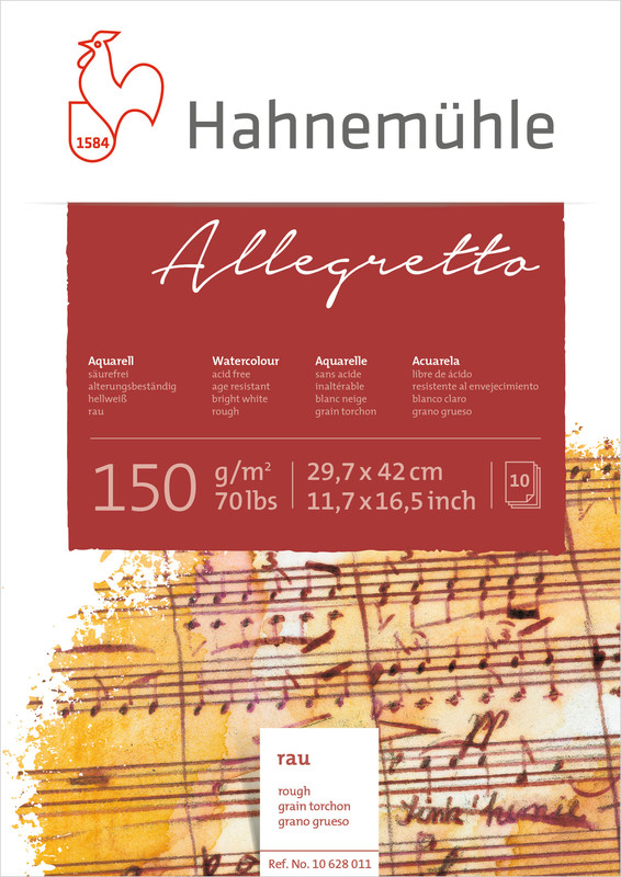 Image of Akvarellblock Hahnemühle Allegretto 150g Fine rough 29,7x42,0cm 10ark 10628011 4011367280116