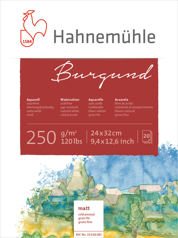 Image of Akvarellblock Hahnemühle Burgund 250g Cold Pressed 24x32cm 20ark 10628081 4011367280819