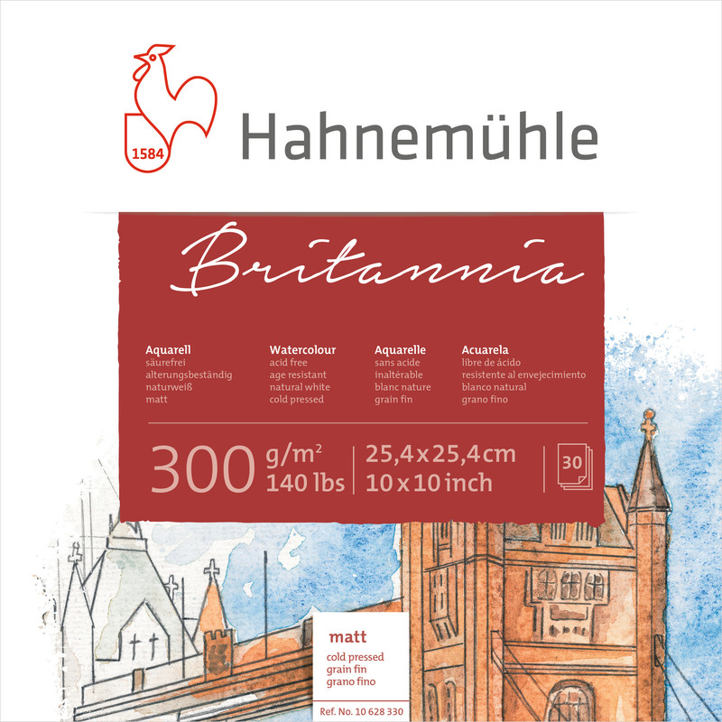 Image of Akvarellblock Hahnemühle Britannia 300g Cold Pressed 25,4x25,4cm 30ark 10628330 4011367283308