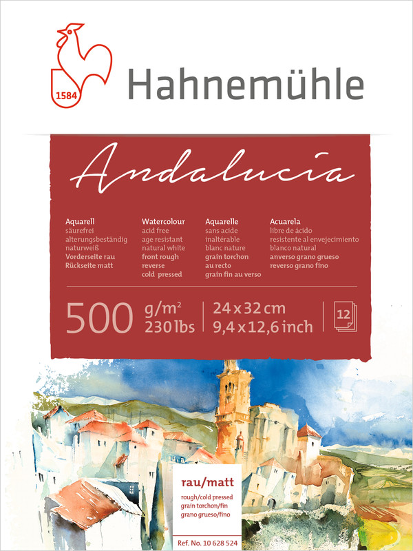 Image of Akvarellblock Hahnemühle Andalucía 500g Rough/Cold Pressed 24x32cm 12ark 10628524 4011367285241