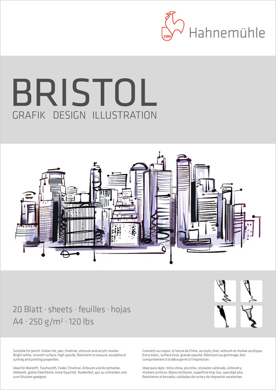 Image of Ritblock Hahnemühle Bristol 250g A4 20ark 10628722 4011367287023