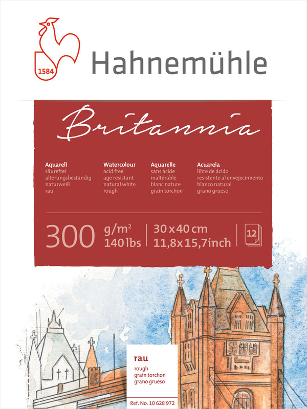 Image of Akvarellblock Hahnemühle Britannia 300g Rough 30x40cm 12ark 10628972 4011367289720