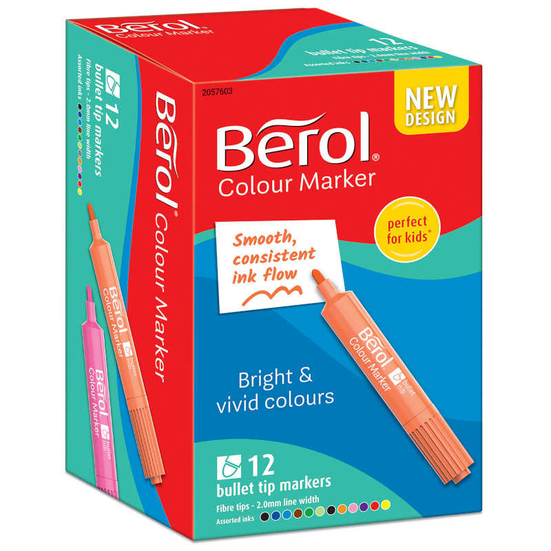 Image of Fiberpenna Berol Colormarker, bullet, assorted colors, Box-12 2057603 3501170661215