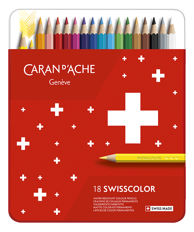 Image of Färgpennset Caran d´Ache Swisscolor, metal box 18 colours, permanent pencils 1284718 7630002342575