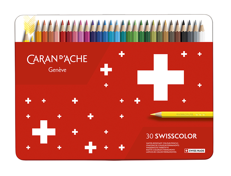 Image of Färgpennset Caran d´Ache Swisscolor, metal box 30 colours, permanent pencils 1284730 7630002342582