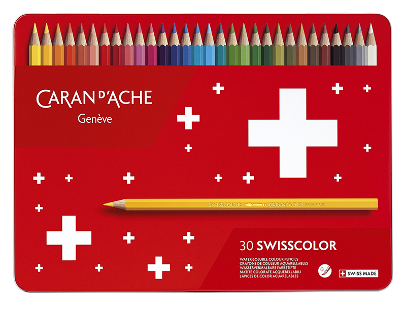 Image of Färgpennset Caran d´Ache Swisscolor, metal box 30 colours, water pencils 1285730 7610186020360