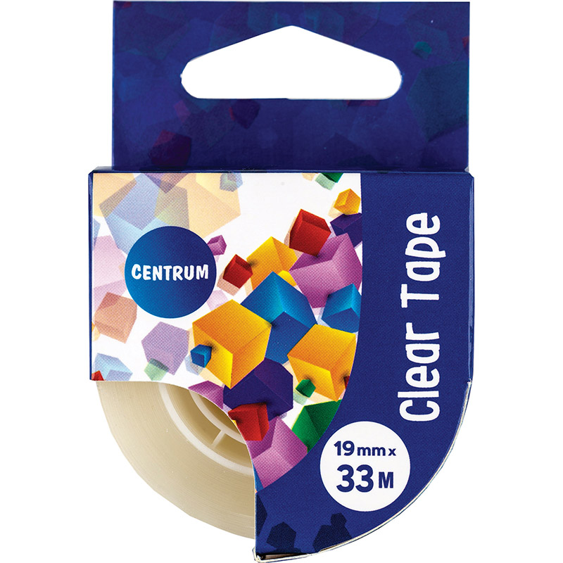 Image of Tejp Centrum Stationery clear tape 19mm x 33m, thickness 40mic in paper box 80153 4030969801536