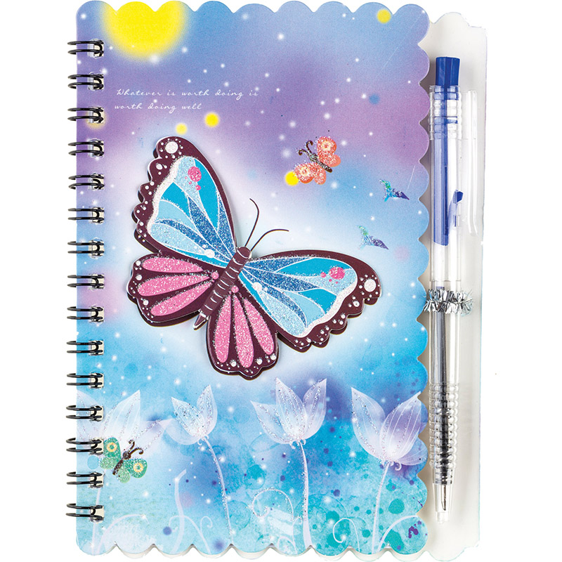 Image of Skissbok Centrum Note book spiral with pen 140x103mm 30sh. (ruled) "BUTTERFLY" /OPP bag 81986 4030969819869