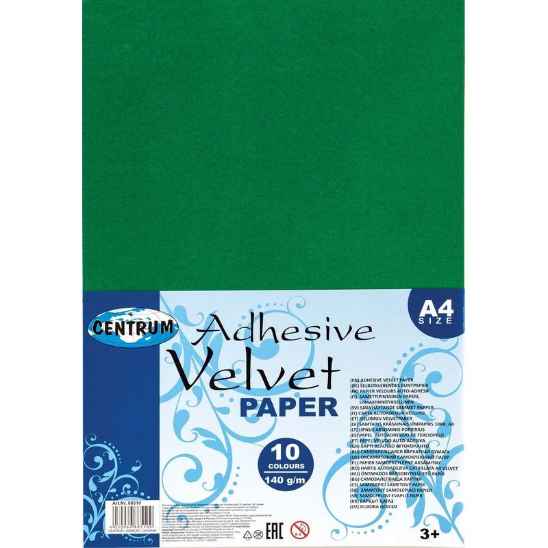 Image of Hobbypapper Centrum Adhesive Velvet paper A4 10col. 88510 4030969885109