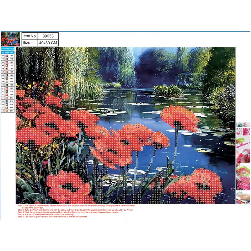 Image of Pärlmosaik Diamond Centrum 30x40cm / PVC box Blommor vid sjö 89633 4030969896334