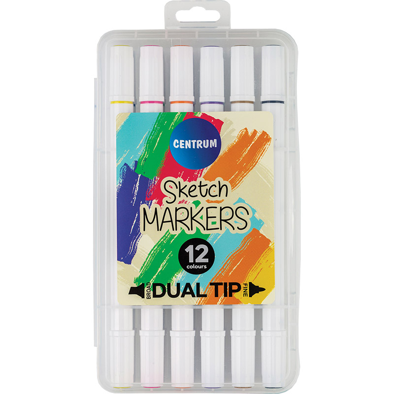 Image of Fiberpenna Centrum Sketch markers 12col. dual-tip (bullet tip 1.4mm and chisel tip 5mm) 89700 4030969897003