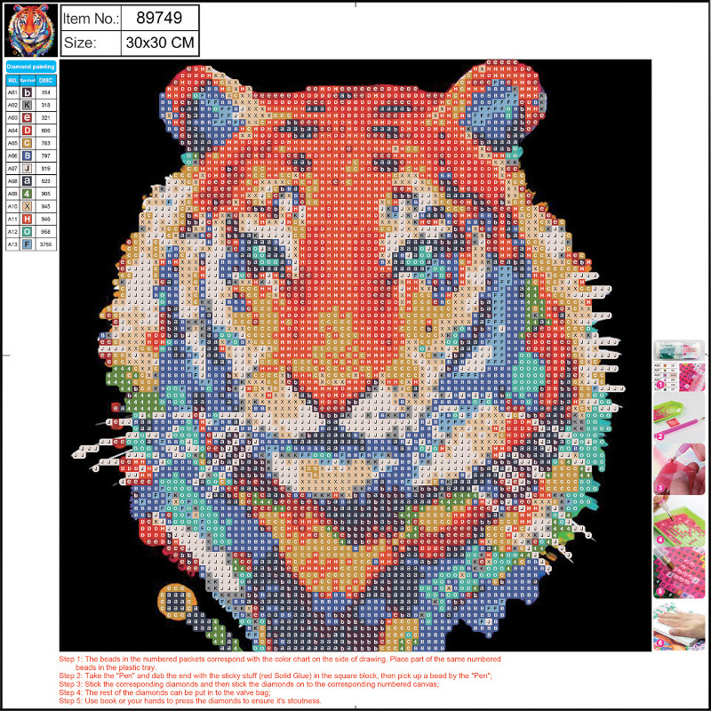 Image of Pärlmosaik Diamond Centrum pictures canvas 30x30cm / OPP bag Tiger 89749 4030969897496