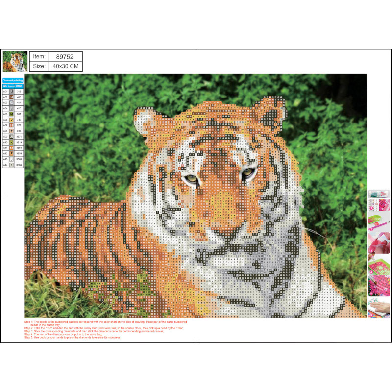 Image of Pärlmosaik Diamond Centrum pictures canvas 30x40cm / OPP bag Tiger 89752 4030969897520