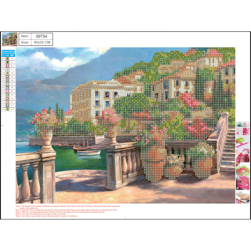 Image of Pärlmosaik Diamond Centrum pictures canvas 30x40cm / OPP bag Stad vid medelhavet 89754 4030969897548