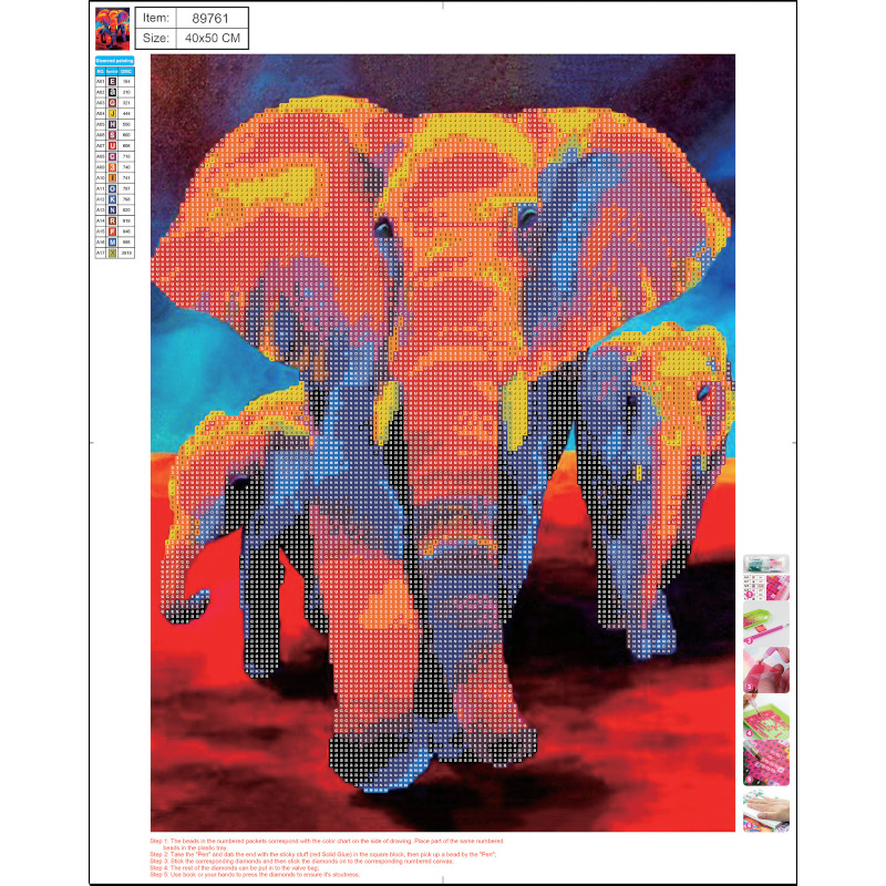 Image of Pärlmosaik Diamond Centrum pictures canvas 40x50cm / OPP bag Elefant 89761 4030969897618