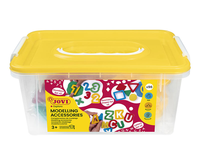 Image of Lerverktyg JOVI MODELING ACC. - Trunk with molds of letters, numbers, geometric shapes 7 9 3+ (4F) 7033503 8412027033503